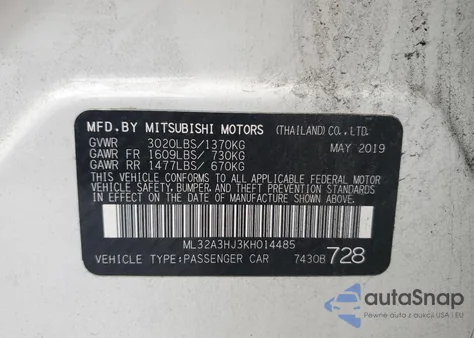 2019 Mitsubishi Mirage Es from USA, damaged, VIN ML32A3HJ3KH014485